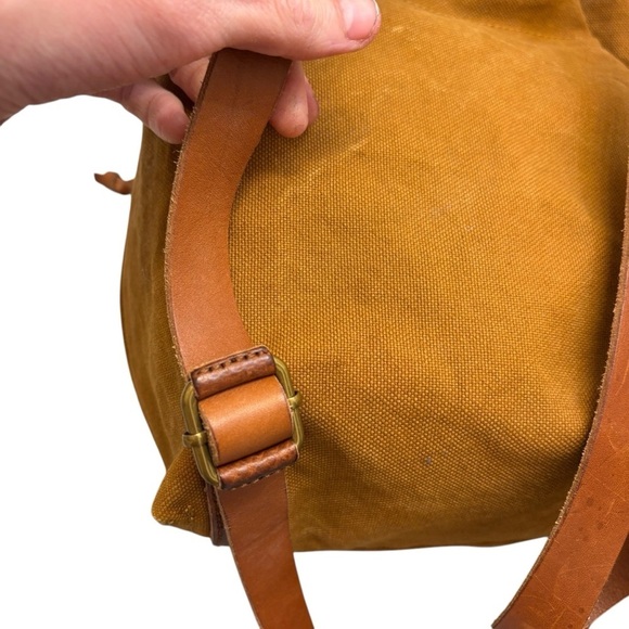 MADEWELL Brown Canvas SOMERSET Drawstring Leather Strap Backpack - Picture 3 of 10
